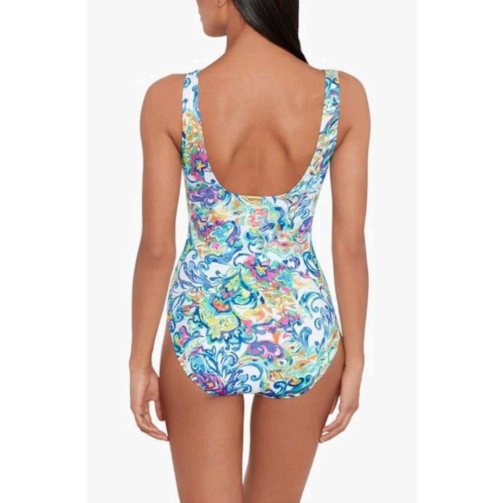 LAUREN Ralph Lauren Swimsuit Sz 8 Ruffle V-neck One Piece Multi Print - Picture 14 of 15